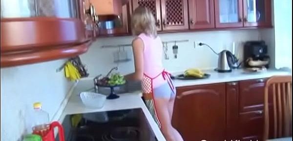  Kitchen cooking with Sarah Kimble and her small tits